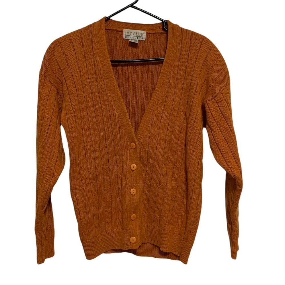 Vintage Ivy Club Classics Size Medium Marigold Button Front Cable Cardigan